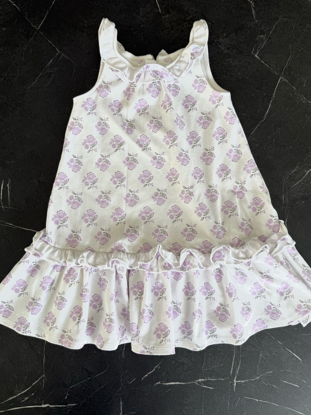 Janie and Jack White Dress with Lavender Floral Print and Green Accents
